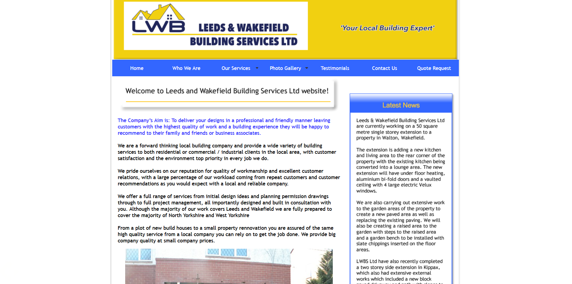 Sample of the design work on the Leeds and Wakefield Builders website